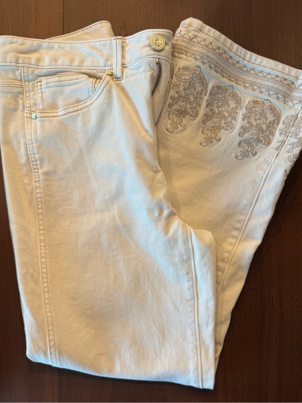 Women’s Embroidered Cream Jeans